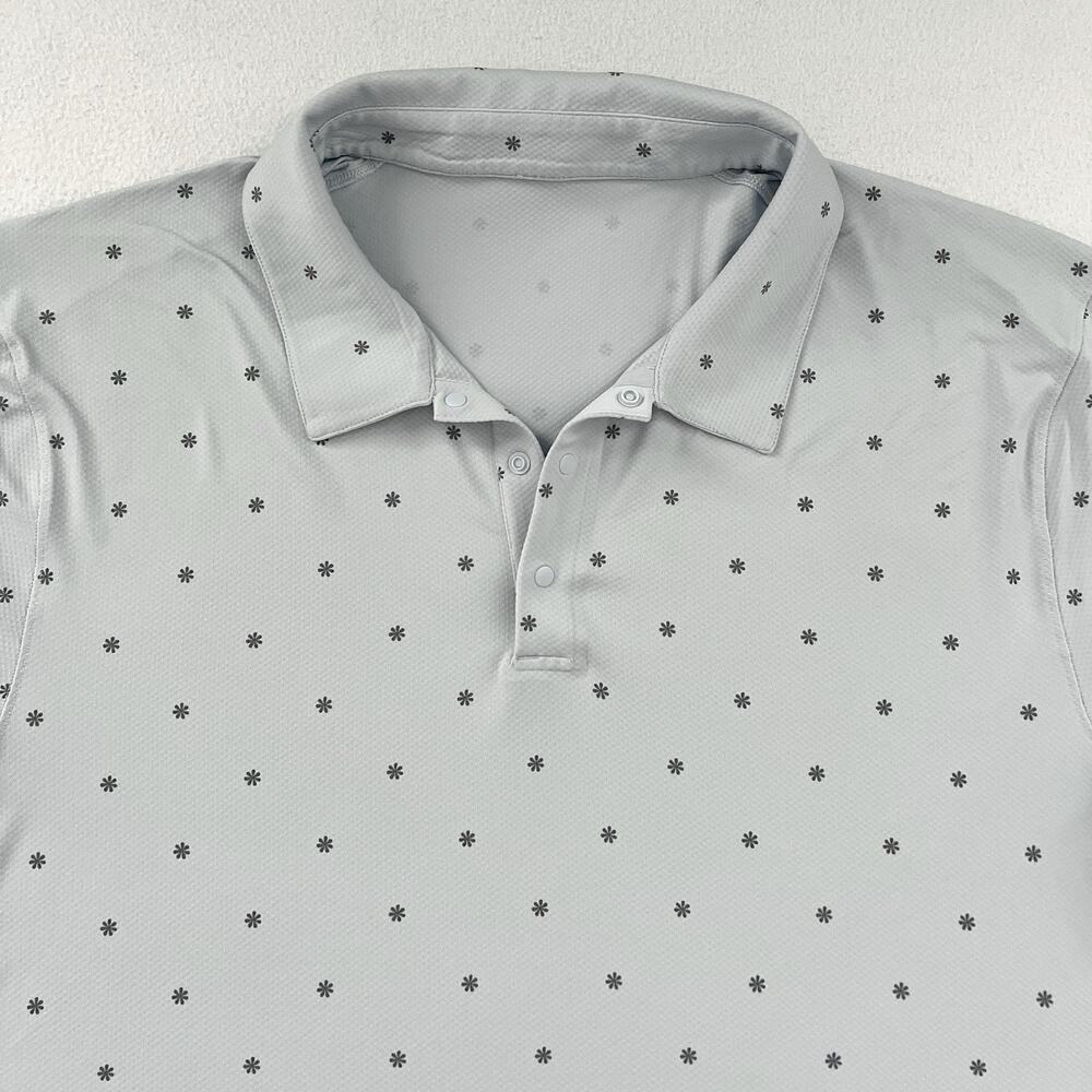 Lululemon Men Star Flower Starch Blue Gray Snap Logo Sport Short Sleeve Polo XXL